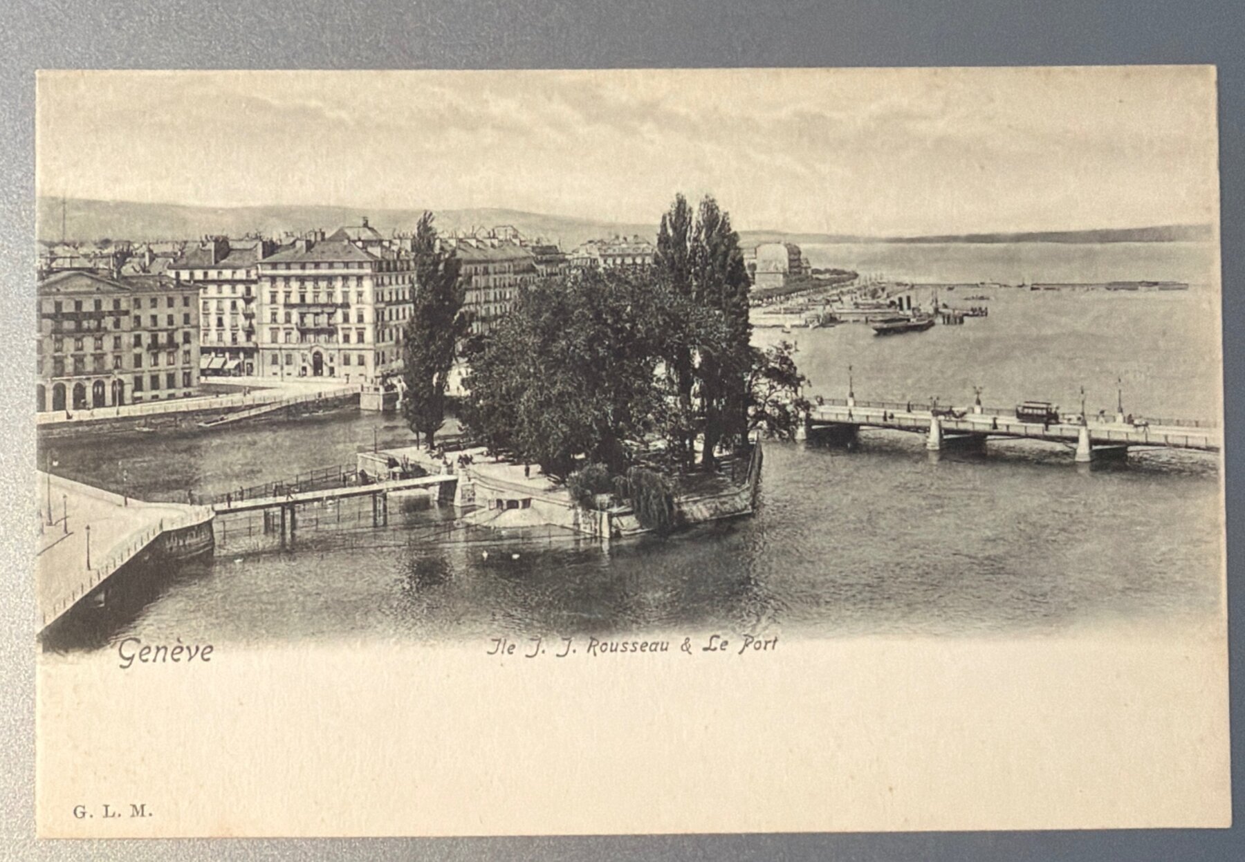 Postcard 1900 Geneva Île Rousseau & Le Port Switzerland G.L.M. UDB