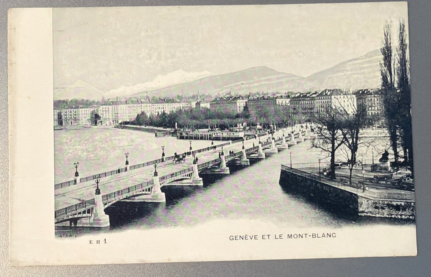 Postcard 1900 Geneva Switzerland Pont du Mont-Blanc Lake View EH1