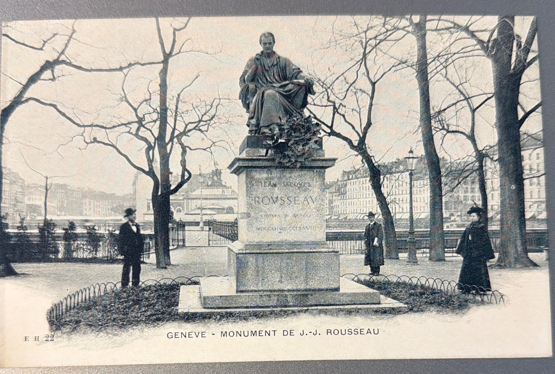 Postcard 1900 Geneva Switzerland Monument J-J Rousseau Statue EH22