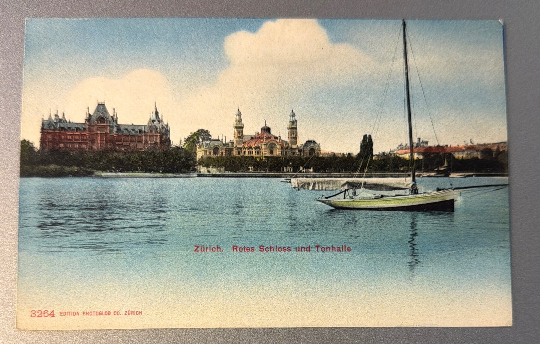 Postcard 1902 Zurich Switzerland Rotes Schloss Tonhalle Lake Photoglob Chrome