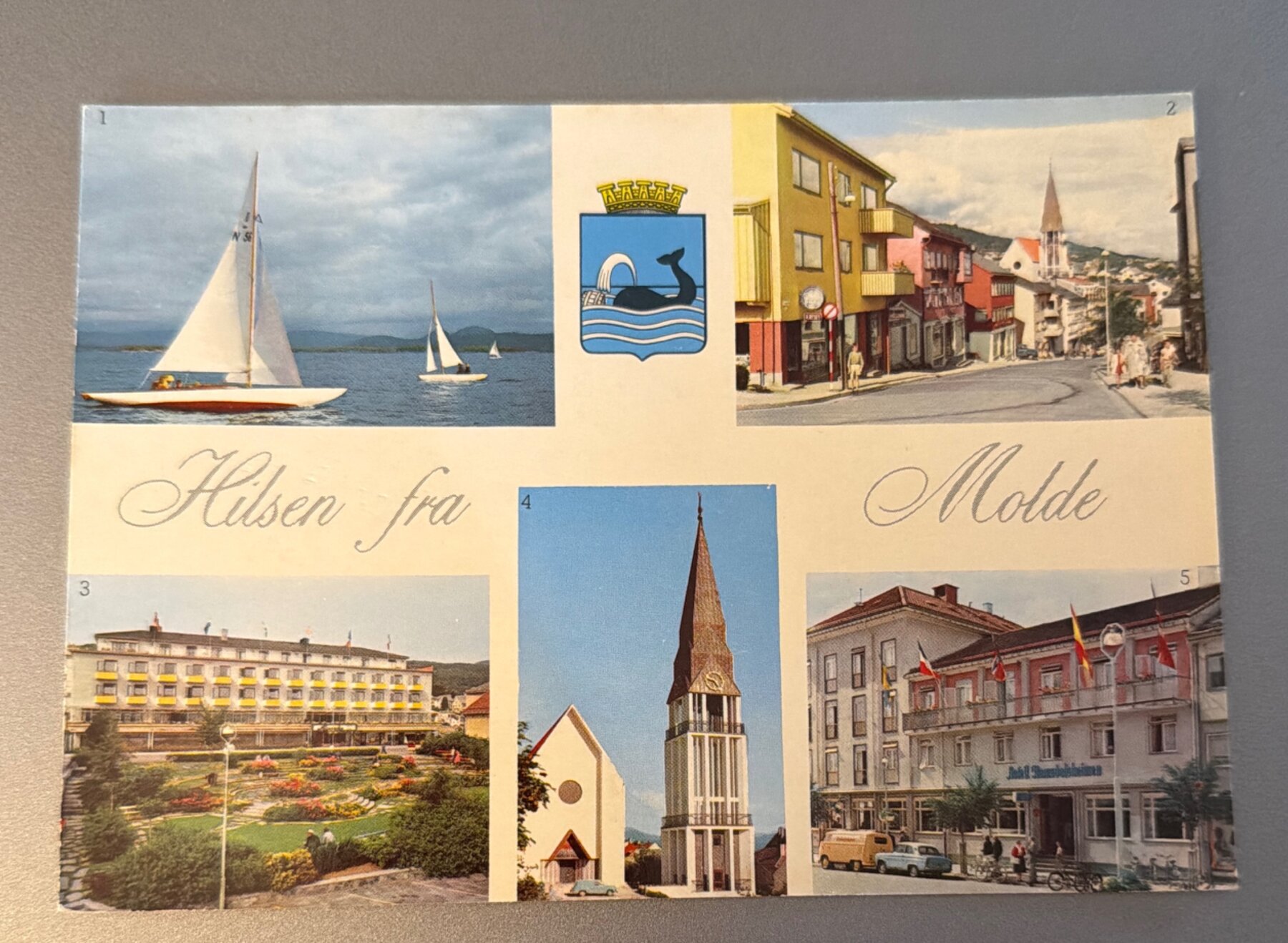 Postcard Molde Norway Hilsen Fra Chrome Multiview c1960s Romsdalsheimen Hotel
