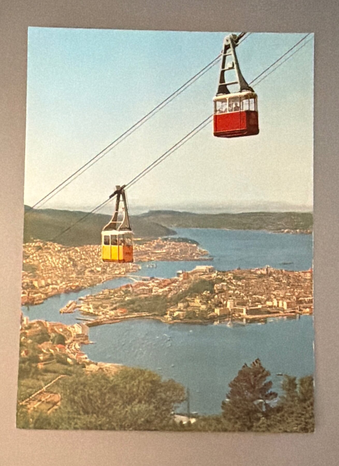 Postcard Bergen Norway Ulriksbanen Cable Car Telecabine Chrome c1960s Unused